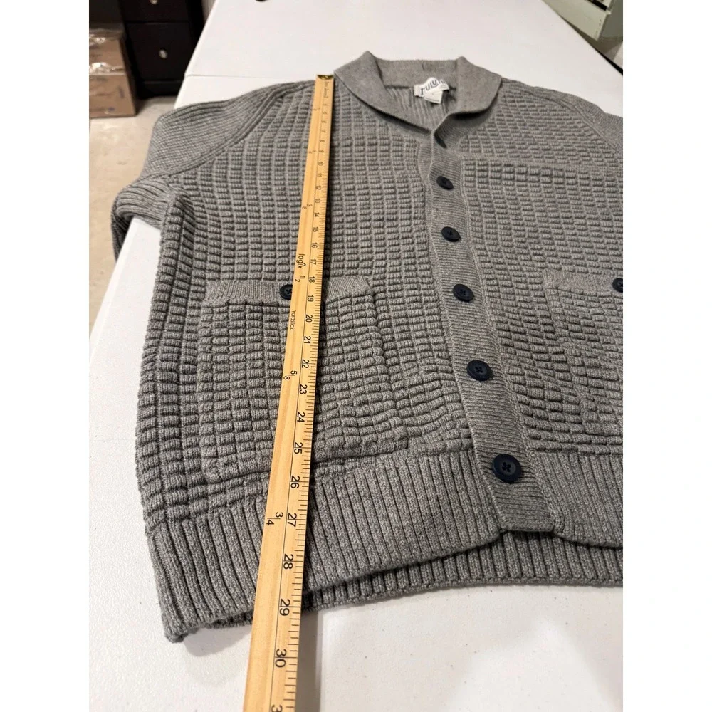 Duluth Trading Co Mens Gray Cotton Waffle Knit Shawl Collar Cardigan Sweater L